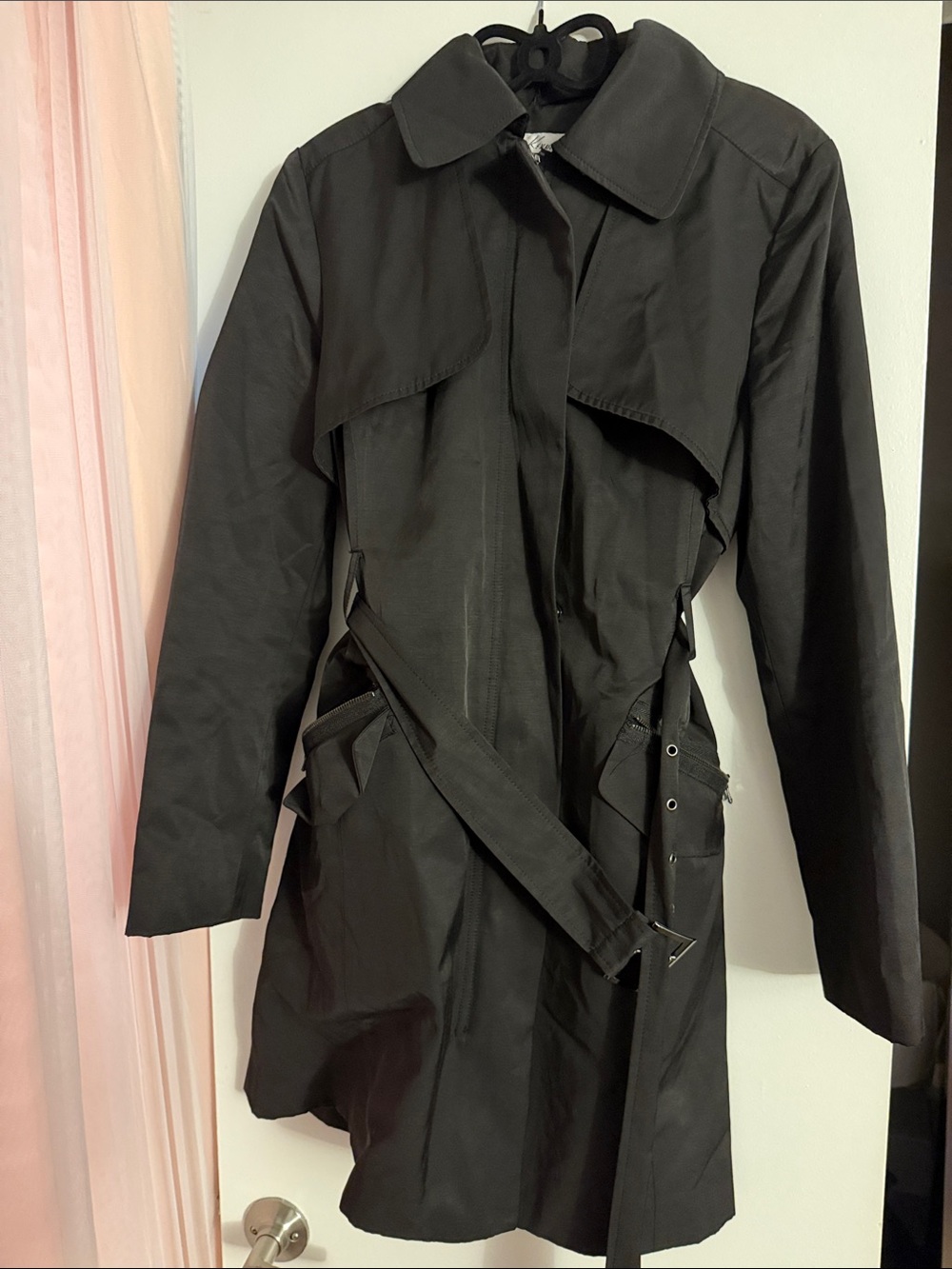 Kenneth Cole New York Black Trench with Self-Tie Belt